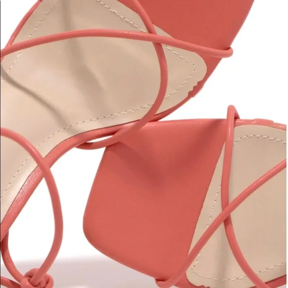 MISS LOLA Knot Detail Raya Peach Lace-Up Strappy Heels Sz:9 - Picture 3 of 15